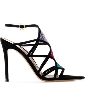 Gianvito Rossi Mesh And Suede Confetti Sandals - Black