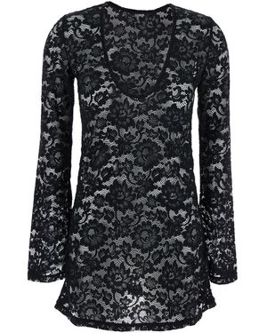 VENUJA Bohemia Mini Dress With All-Over Lace Embroidery - Black