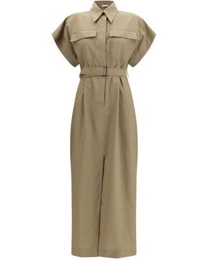 Brunello Cucinelli Pocket Belted Midi Dress Cotton; Polyamide - Natural