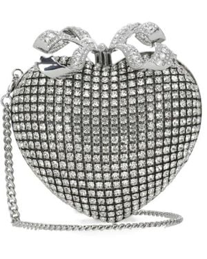 Self-Portrait Crystal Heart Clutch Bag - Metallic