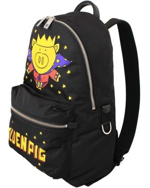 Dolce & Gabbana Golden Pig Of The Year School Backpack Nylon Leather - Black