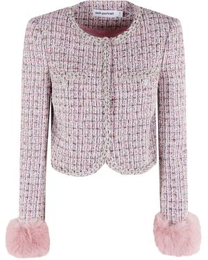 Self-Portrait Boucle Fur Cuff Jacket - Pink