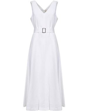 Blanca Vita Viscose And Linen Apred Belted Midi Dress - White