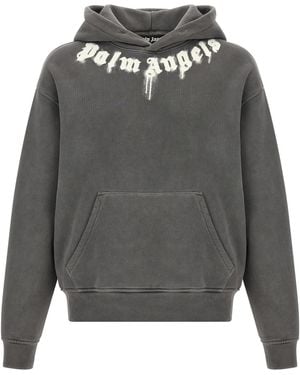 Palm Angels Logo Print Hoodie - Gray