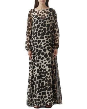 Max Mara All-Over Patterned Long-Sleeved Dress - Black