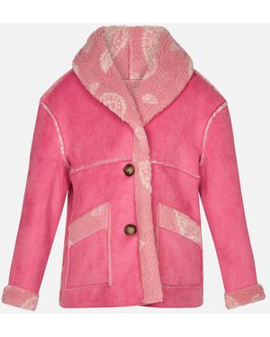 MC2 Saint Barth Girl Shearling Jacket With Paisley Print Coat - Pink