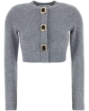 Self-Portrait Gray Stretch Wool Blend Cardigan