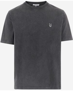 Maison Kitsuné T-Shirt With Embroidered Fox Logo Cotton T-Shirts - Black