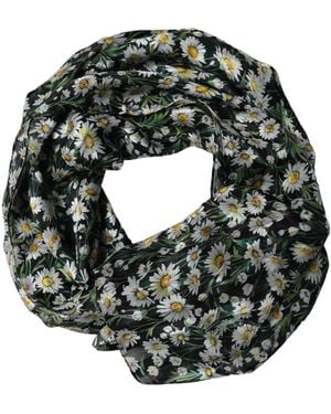 Dolce & Gabbana Black Floral Daisy Square Foulard Scarf - Green