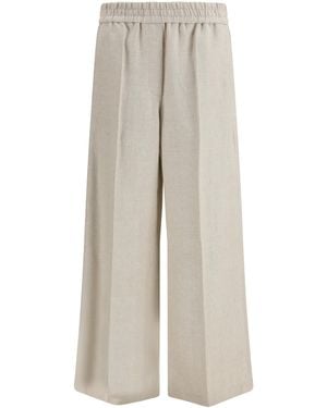 Brunello Cucinelli Elasticated-Waistband Pants Linen; Cotton - White