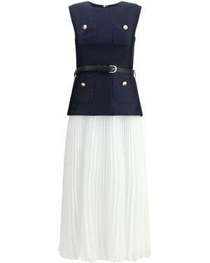 Self-Portrait Pleated Midi Dress - Blue