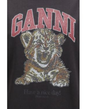 Ganni T-Shirt Tiger Cotton T-Shirts & Jerseys - Gray