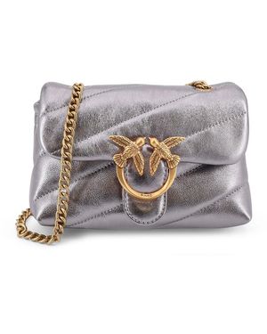 Pinko Laminated Leather Baby Love Puff Crossbody Bag - Grey