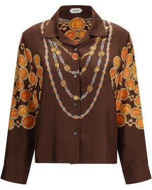 Versace Chain Print Buttoned Shirt Fabric - Brown