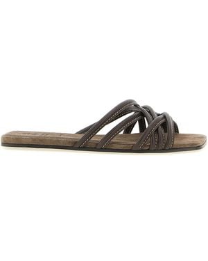 Brunello Cucinelli Lamb Leather Slides Shoe - Black