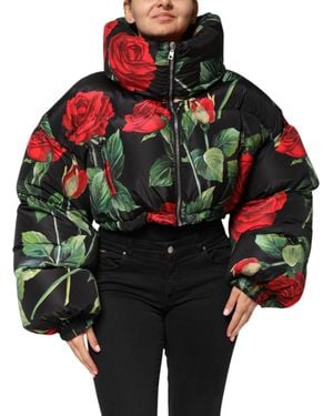 Dolce & Gabbana Multicolor Floral Puffer Coat Full Zip Jacket - Black