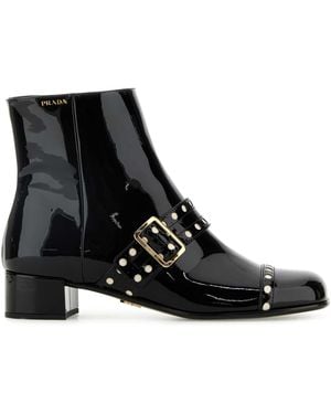Prada Black Leather Ankle Boots