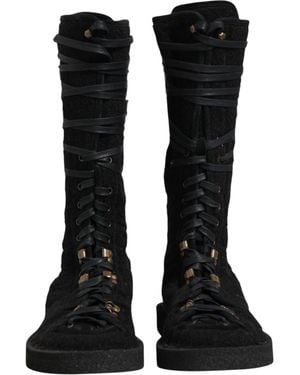 Dolce & Gabbana Alpaca Wool Suede Mid Calf Boots Shoes Pa+Alpaca Wool+20Lf - Black