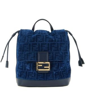 Fendi Ff Flocked Denim Backpack Cotton Viscose Backpacks - Blue