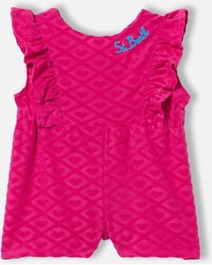 MC2 Saint Barth Baby Girl Romper Suit With Embossed Hearts Beach Robe - Pink