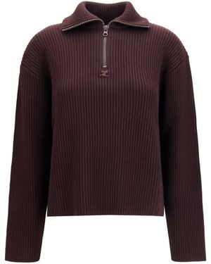 Courreges Ribbed Zip Sweater Merino Wool Ovis Aries - Purple