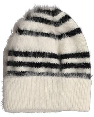 Dolce & Gabbana Striped Angora Knitted Beanie Hat - Gray
