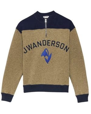 JW Anderson Logo-Embroidered Half-Zip Sweatshirt - Blue