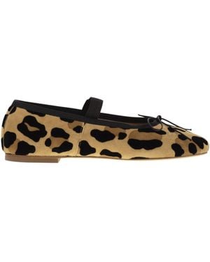 Anniel Leather Ballerina With Animal Pattern And Elastic Band - White