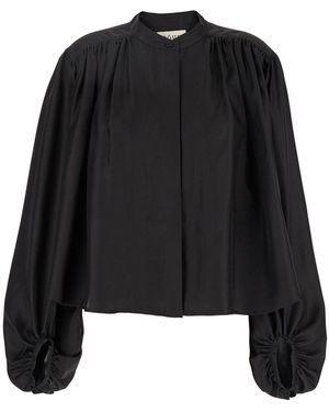 Rohe Top With Mandarin Collar And Front And Rear Gathers - Black