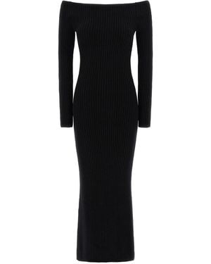 Max Mara Off-The-Shoulder Ribbed Wool-Cashmere Dress - Black