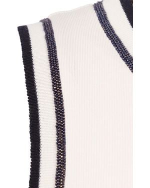 Fabiana Filippi Ribbed Tank Top With Contrast Knit Trim Cotton Elastane T-Shirt - Blue