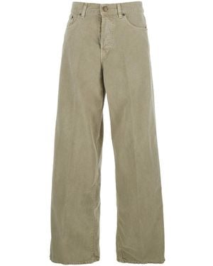 Haikure Khaki Jeans With Belt Loops And Back Logo Patch - Green