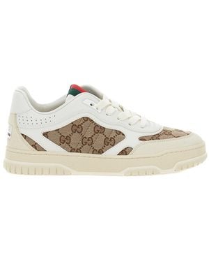 Gucci Low Top Sneakers With Web Detail Leather Sneakers - White