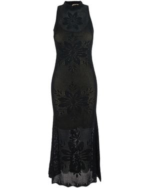 Twinset Long Dress Knitted With V-Neck And Sleeves Viscose Polyamide - Black