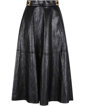 Elisabetta Franchi Crackled Leather-Effect Synthetic Maxi Skirt With Flared Hem - Black