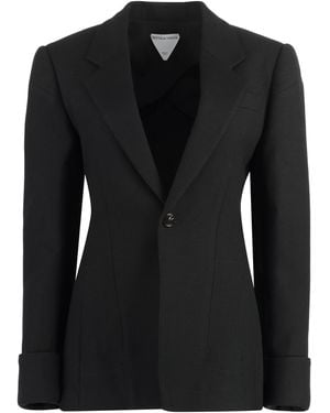 Bottega Veneta Cotton Blend Single-Breast Jacket Wool Blazers - Black