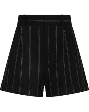 The Mannei Wool Pin-Striped Shorts - Black