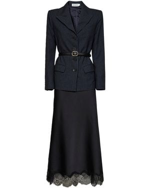 Self-Portrait Tailored Dress With Pinstriped Blazer And Satin Skirt - Black