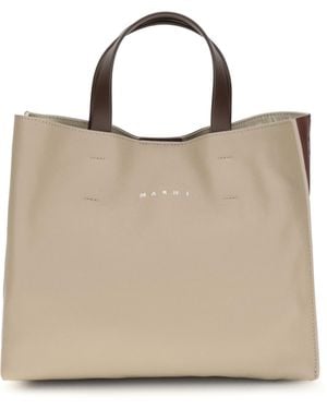 Marni Museo Tote Bag Calf Leather Bos Taurus Shoulder - Natural