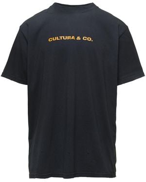 Cultura Crewneck T-Shirt With & Co Print - Black