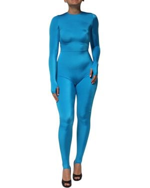 Dolce & Gabbana Nylon Crew Neck Bodycon Jumpsuit Dress Elastane - Blue