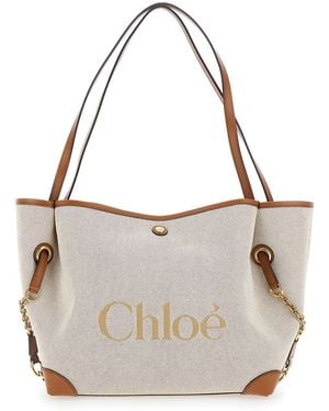 Chloé Clover Tote Bag With Logo Lettering On The Front And Magnetic Closure Cotton For - Brown