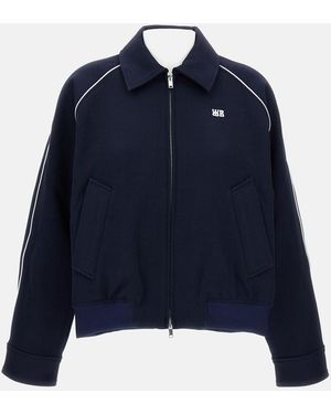 Wales Bonner Cropped Full-Zip Jacket With Pointed Collar And Embroidered Logo - Blue