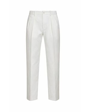 Tagliatore Cream Stretch Cotton Pleated Pants - White
