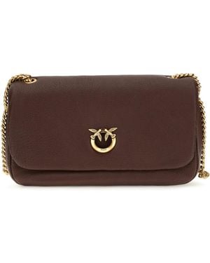 Pinko Love Birds Click Soft Horizontal Leather Shoulder Bag Calf Bos Taurus - Brown