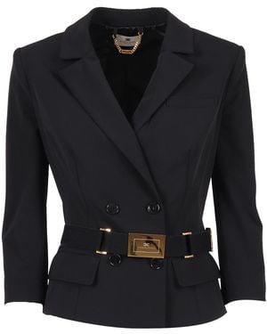 Elisabetta Franchi Jacket With Belt - Black