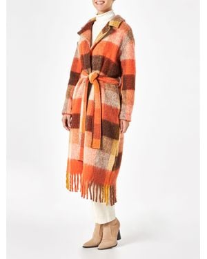 MC2 Saint Barth Charlot Long Coat With Fringes And Check Pattern - White