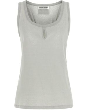 Victoria Beckham Split-Front Cotton-Linen Tank Top - Grey