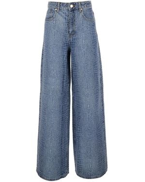Self-Portrait Wide Jeans 'Rhinestone Croc Effect' - Blue