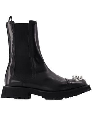 McQueen Ankle Boots With Studs Leather Shoes - Black